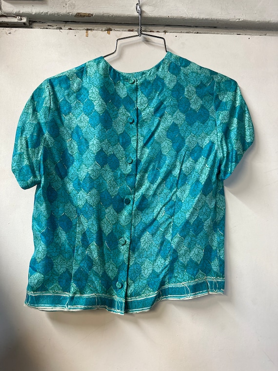 1950s Vera Blue Floral Print Blouse