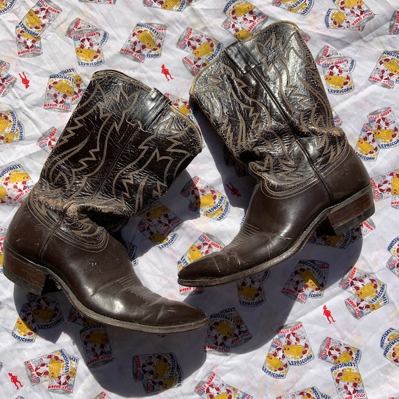 1950s Dark Brown Leather Cowboy Boots - image 1