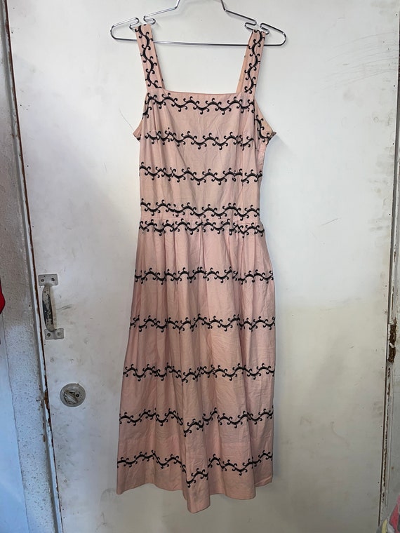 1950s Light Pink Dress with Black  Embroidery