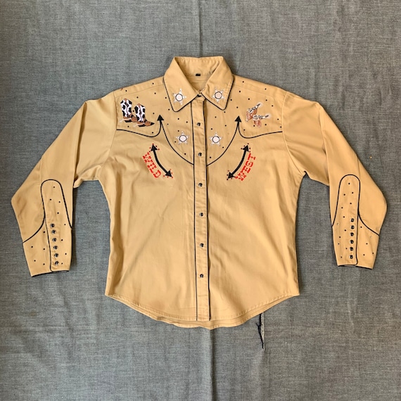 1990s Tan Bejeweled Western Shirt