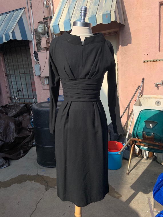 1950s Black Wool Sexy Wiggle dress