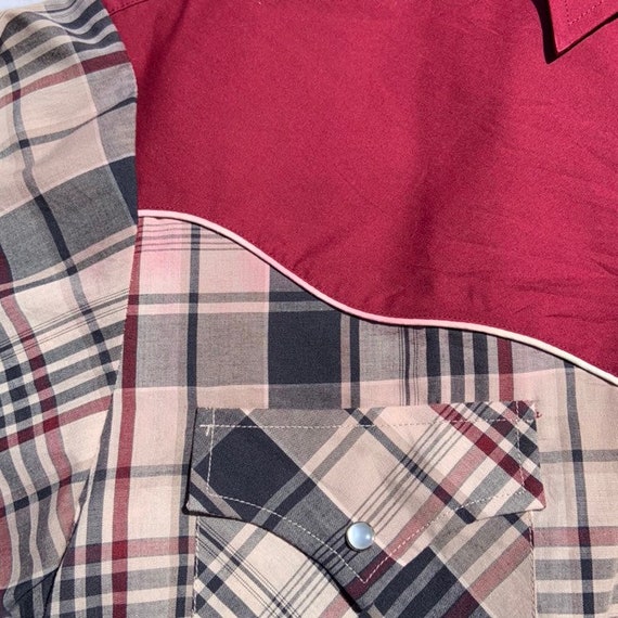 1980s Maroon and Plaid Western Shirt - image 3