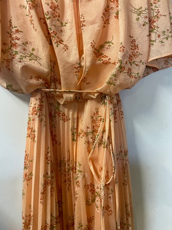 Sweet 1970s Peach Cotton Floral Maxi Dress