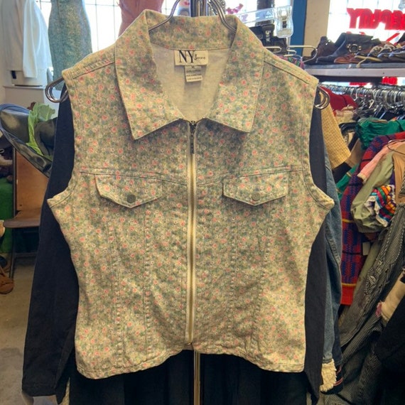 1980s Floral Denim Vest - image 1