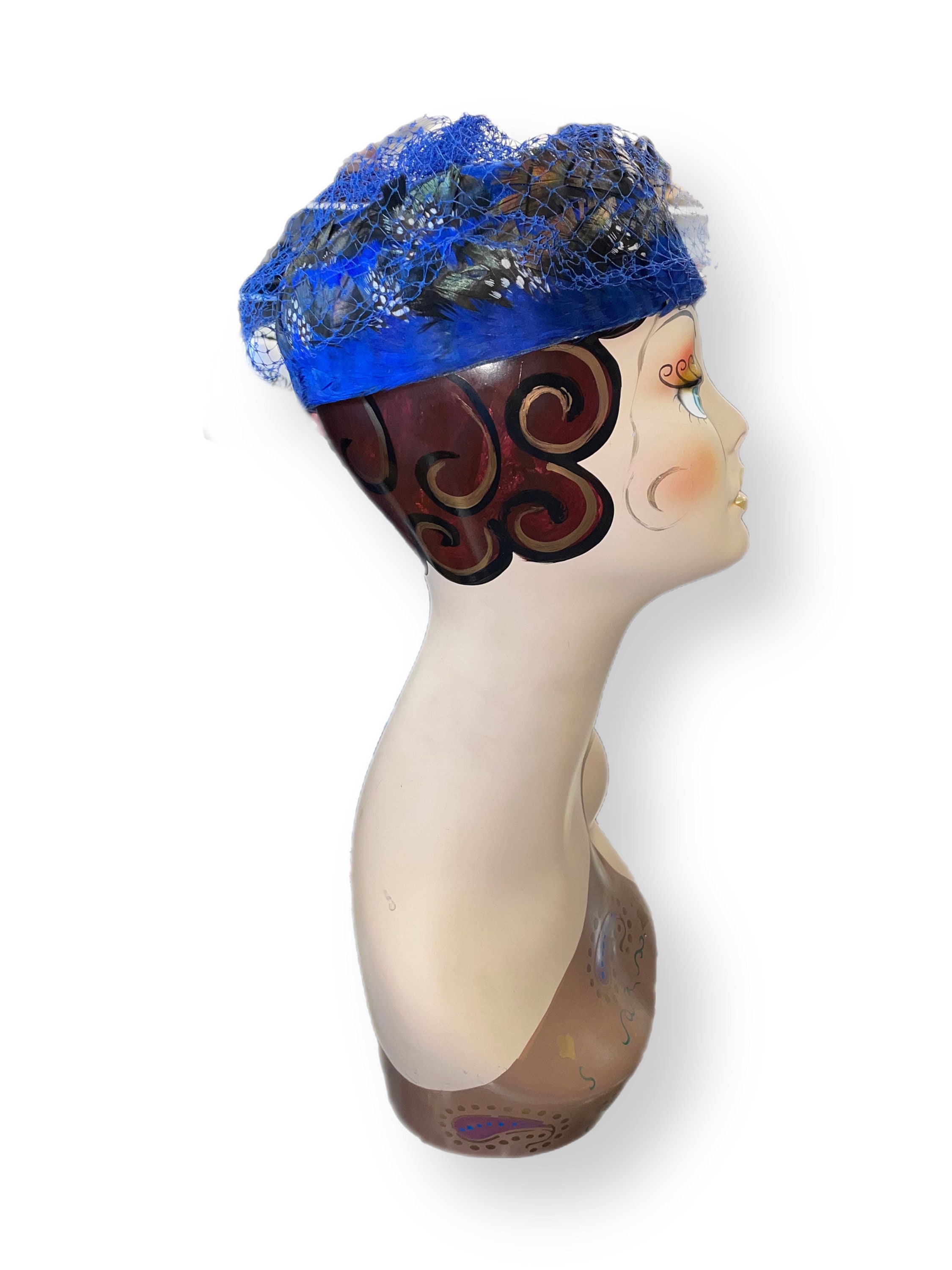 1960s Feathered Pillbox Hat With Blue Veil - Etsy display picture 2