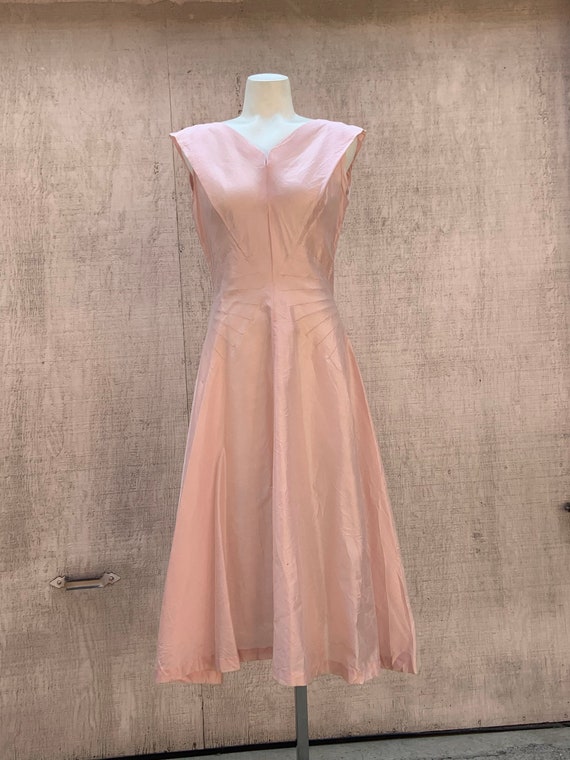 1950s Pink Raw Silk Dress - image 1