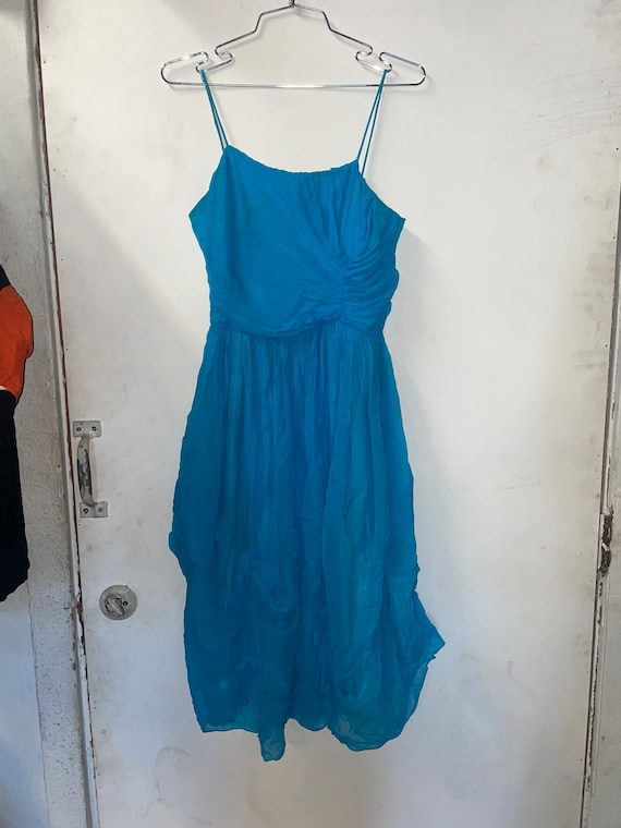 1950s Blue Chiffon Dress