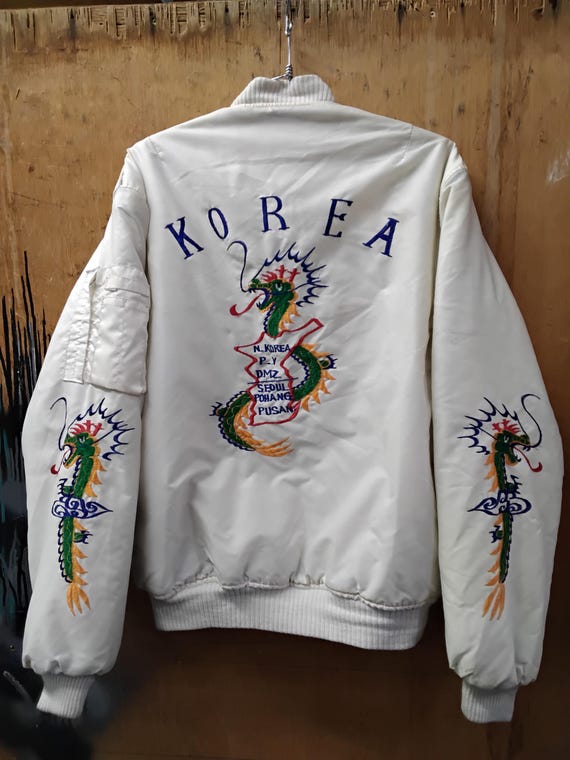 1980s White MA-1 Style Embroidered Korea Souvenir Jacket - Etsy Israel