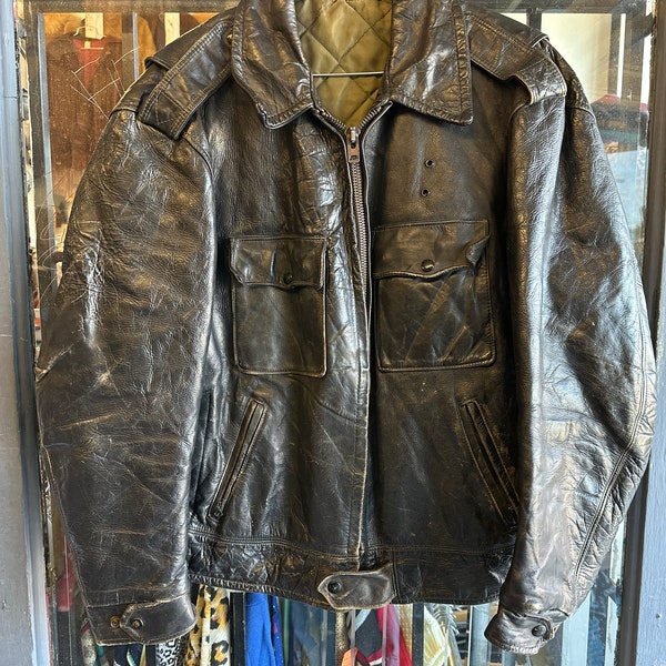 Veste de policier en cuir noir des années 1970