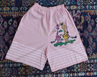 Short taille haute rose vintage des années 1980//Graphique girafe kawaii//Shorts rayés pour femmes//Léger// Bloomers corail
