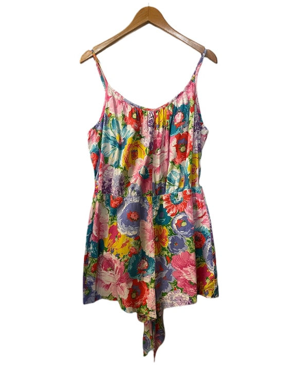 1980s does 1960s Watercolor Floral Playsuit