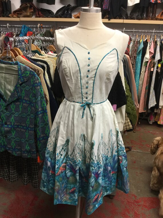 Novelty Border Print Dress Seashells and Starfish