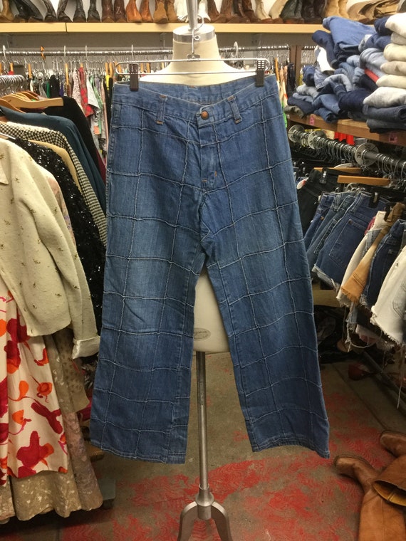 Windowpane Disco Jeans 1970s Waist 28 Inches Etsy Ireland