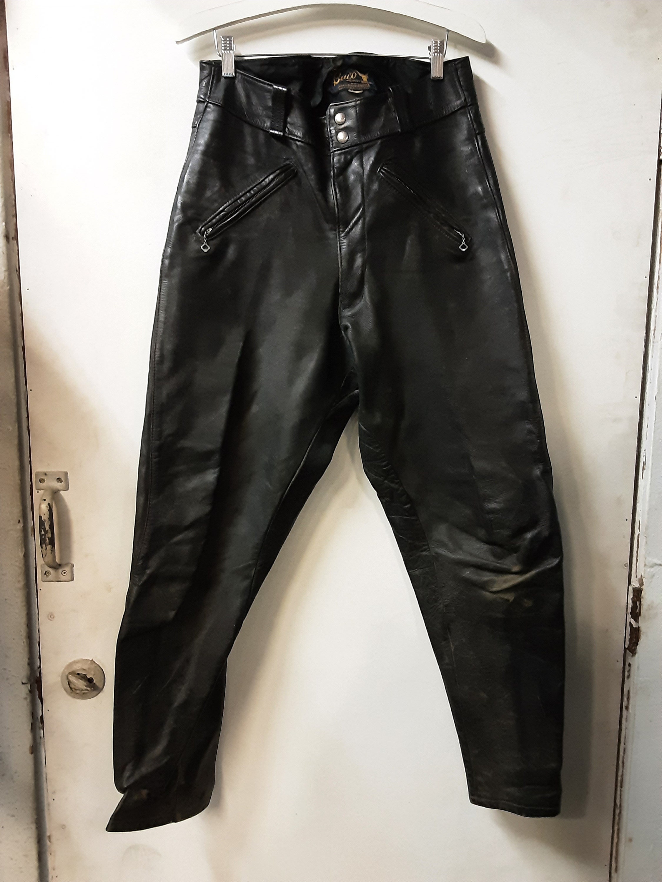 Leather Biker Pants Black Motorcycle Vintage Leather Pants Women's