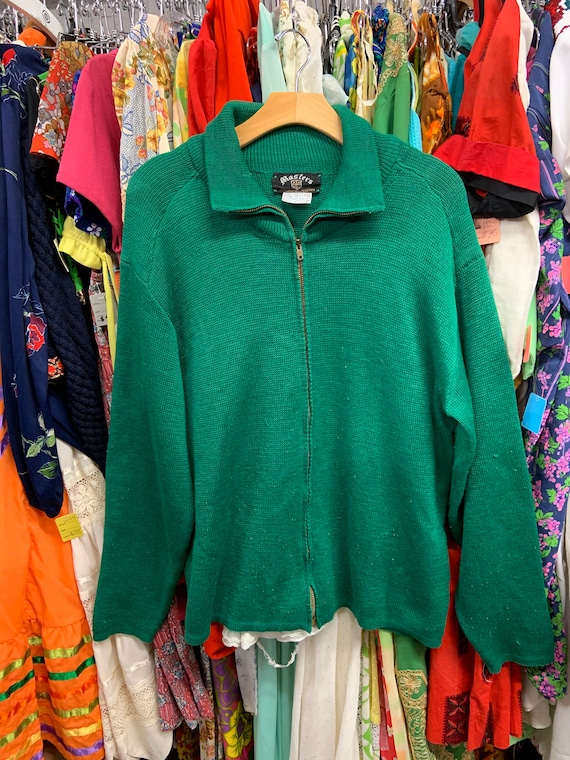 1960s Green Zip Up Sweater