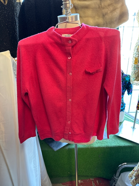 1950s Bright Pink Button Up Sweater