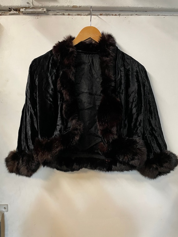 1940s Fur Trim Velvet Bolero Cropped Jacket