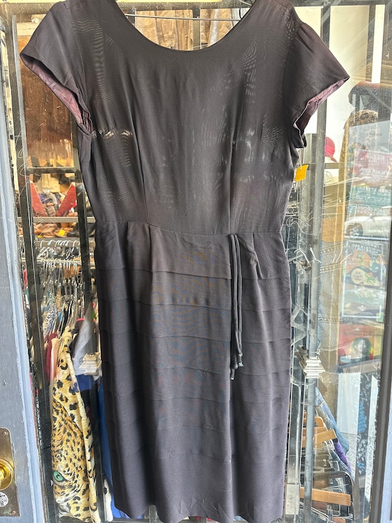 1950s Little Black Horizontal Pleated Dress - image 1