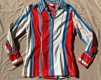 1960s Red, White, and Blue Vera Striped Blouse