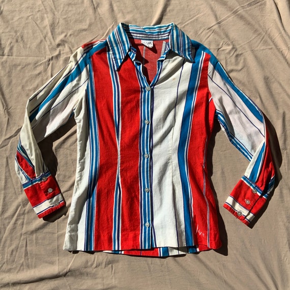 1960s Red, White, and Blue Vera Striped Blouse