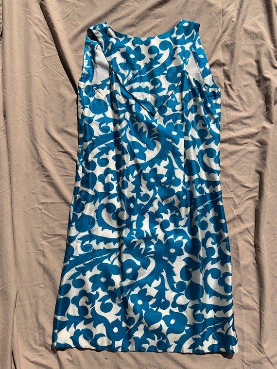 1960s Blue and Cream Silk(?) Dress