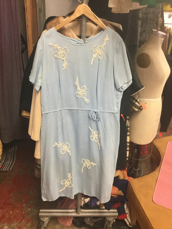 Baby Blue 1950’s Dress 38 waist Plus Size Vintage - image 1