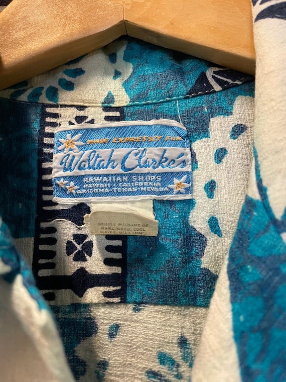 1960s Waltah Clarke’s Bark Cloth Tiki Hawaiian Sh… - image 3