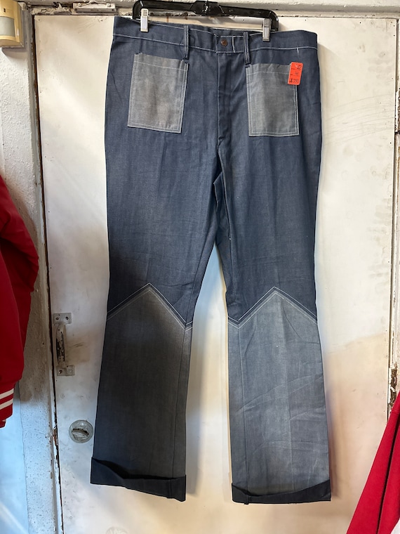 Buy 1970s Two Tone Denim Bootcut Flare Jeans XXXL Online in India