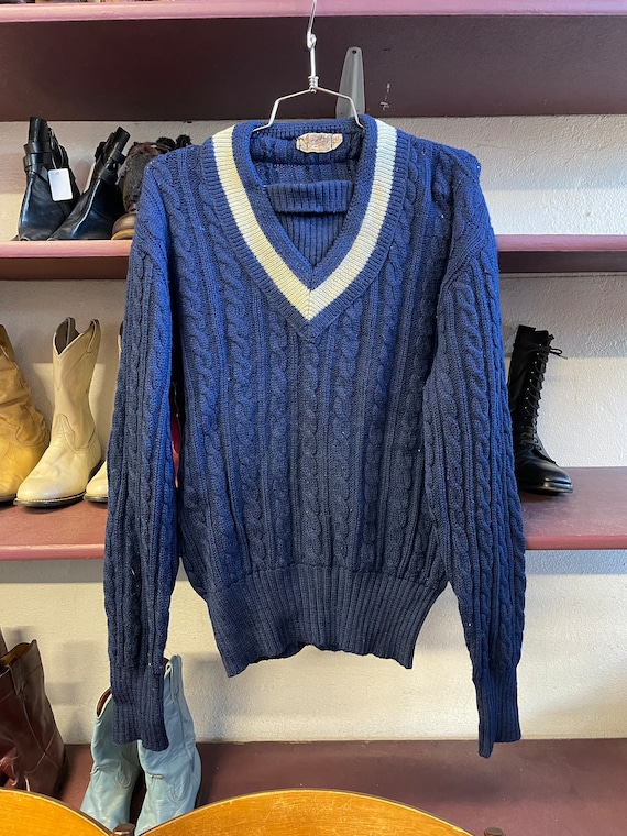 1950s 100% Wool Blue Catalina V-neck Sweater.