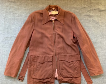 Vtg 50s 60s Excelled Brown Suede Leather Bomber Jacket Coat Esko