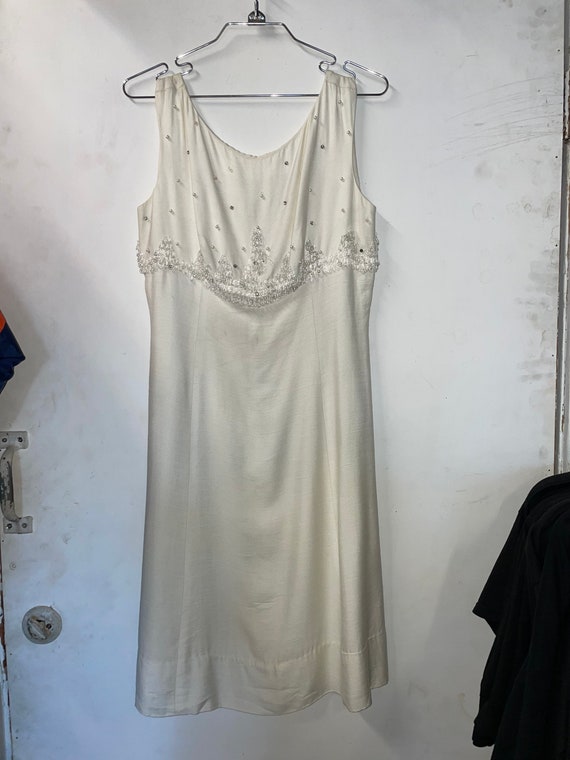 1950s White Beaded Dress