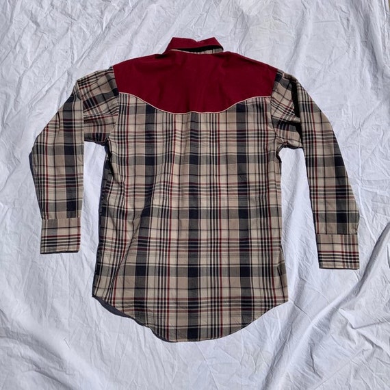 1980s Maroon and Plaid Western Shirt - image 2