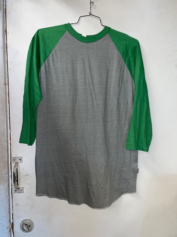 1970s Gray and Green Baseball T-Shirt Made in USA