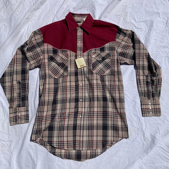 1980s Maroon and Plaid Western Shirt - image 1