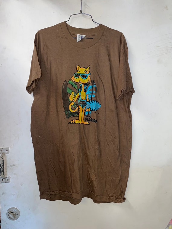 1970s Cool Cat Florida Brown Graphic T-Shirt