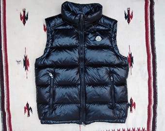 Chaleco acolchado de plumón de ganso canadiense MONCLER // Chaleco acolchado negro // Grande