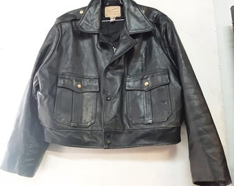 Vintage 80s Chicago Cop Shop Police Leather Jacket Black Size 40