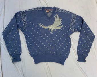 1950er Jahre Blue Eagle Print Ski Pullover