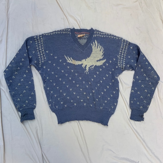 1950s Blue Eagle Print Ski Sweater
