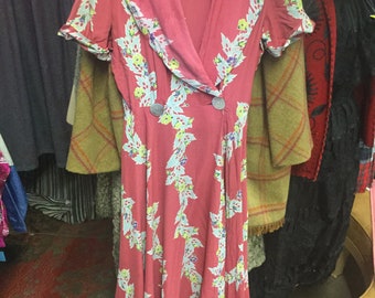 Hawaiian Long Cold Rayon 1940’s Dress