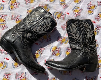 1950 Stivali da cowboy in pelle nera