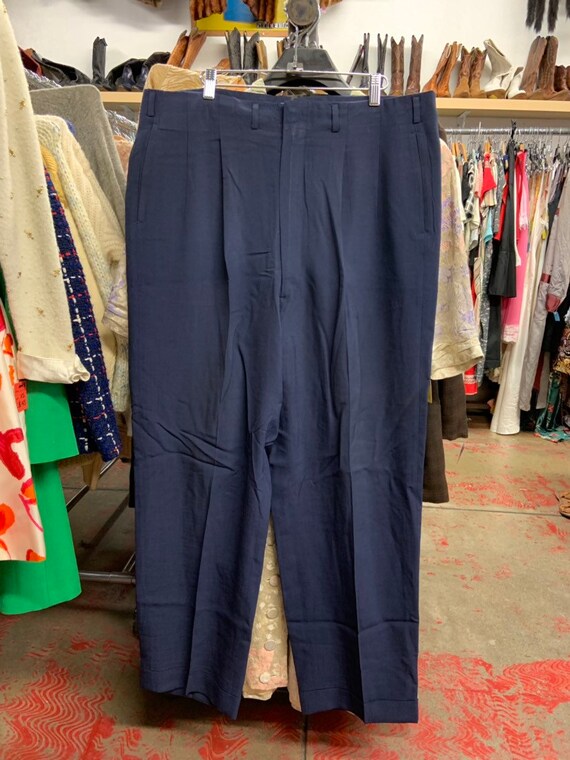 1950s Navy Linen Pleated Trousers