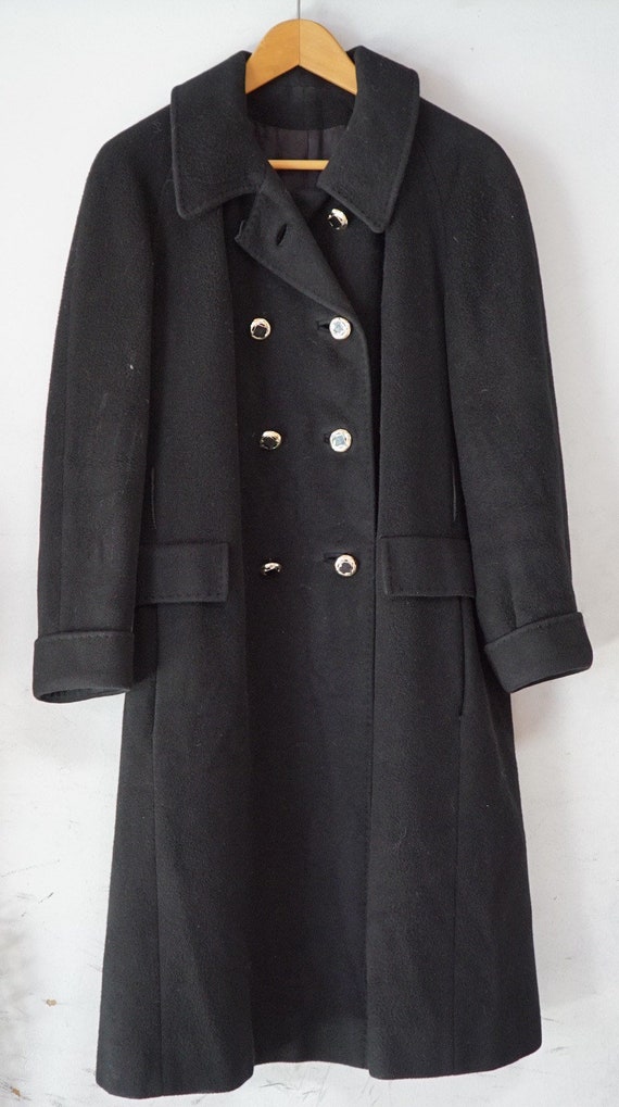 Black Cashmere Ladies Wool Coat with Gold Buttons