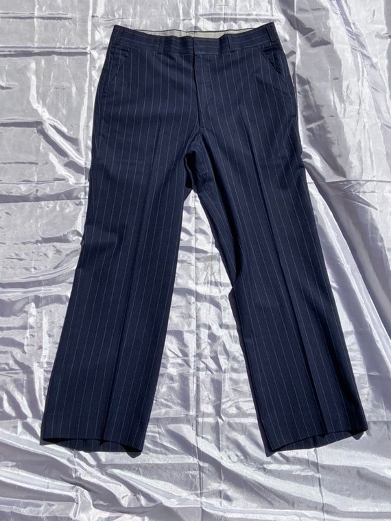 1960s Navy Blue W/ Light Pinstriped Flat Front Tr… - image 1