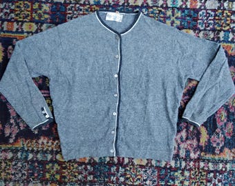 Vintage Charcoal Gray 1950s 1960s Wool & Angora Cardigan // Womens Size 40 // Diana Mere