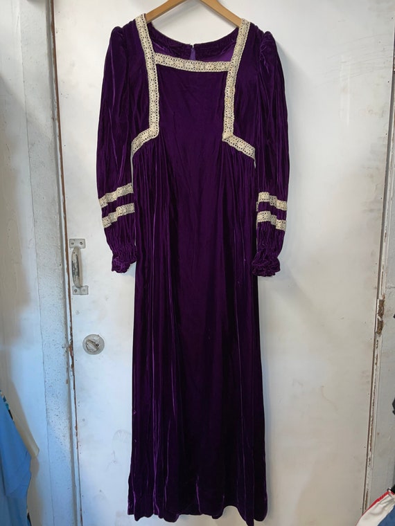 1970s Purple Velvet Maxi Dress.