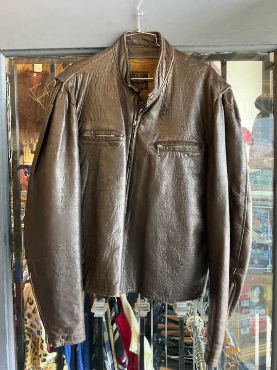 1970s Brown Leather Cafe Racer Jacket