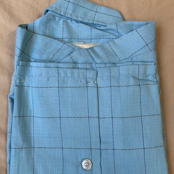 1960s Deadstock Baby Blue Windowpane Button Up Sh… - image 4