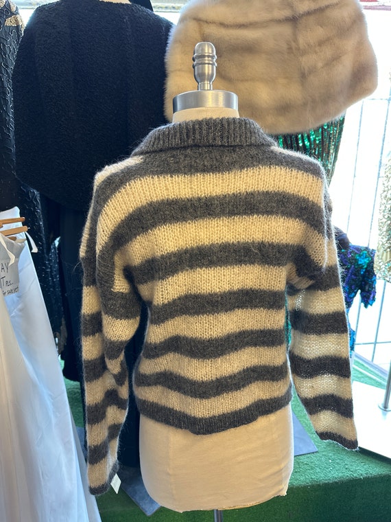 1950s 100% Pure Wool Mohair Grey Striped Sweater - image 2