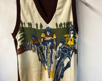 1970s Bike Racing Print Sweater Vest